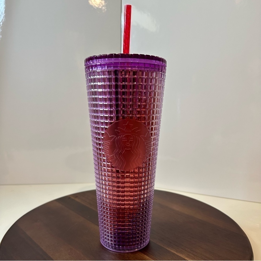 Starbucks Pink & Purple Grid Venti Tumbler – Cold Cup with Straw Limited Edition
